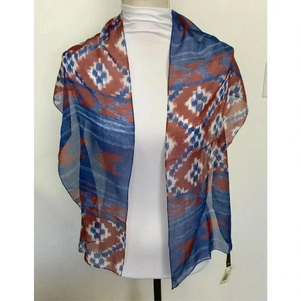 Liz Sinclair Womens Blue Geo Pattern Made in Italy Scarf NWT‎